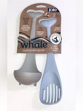 Joie Whale in Gray and Light Blue Heat Resistant Ladle & Slotted Spoon Set